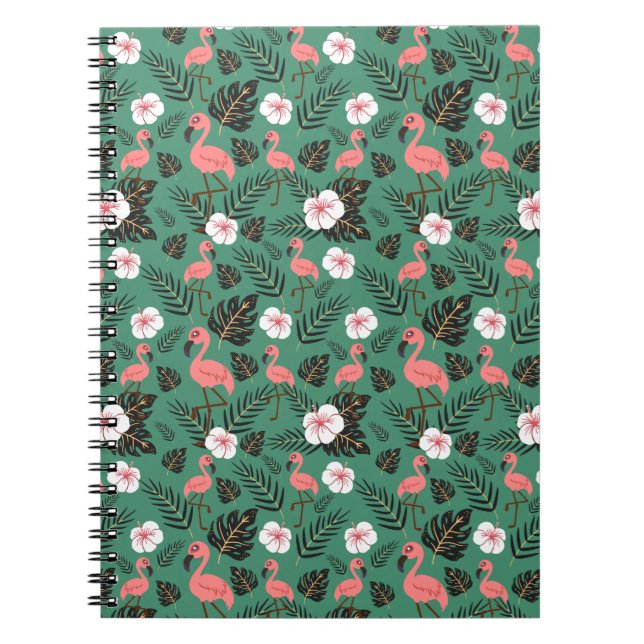Flamingo seamless pattern pink on green background notebook (Front)