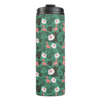 Flamingo seamless pattern pink on green background