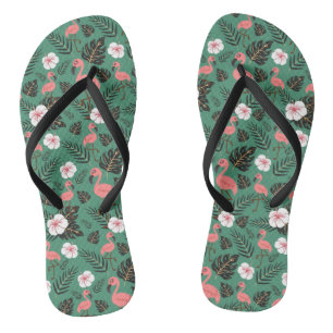 Flamingo seamless pattern pink on green background thongs