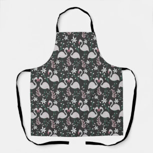 Flamingo seamless pattern white on dark background apron