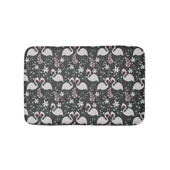 Flamingo seamless pattern white on dark background bath mat (Front)
