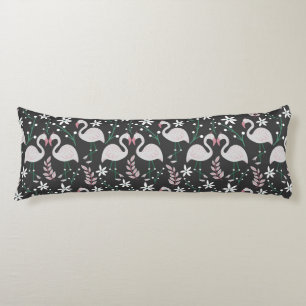Flamingo seamless pattern white on dark background body cushion