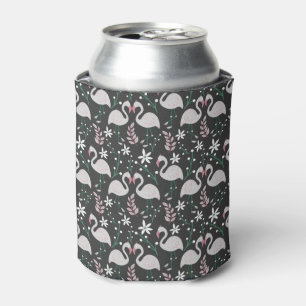 Flamingo seamless pattern white on dark background can cooler