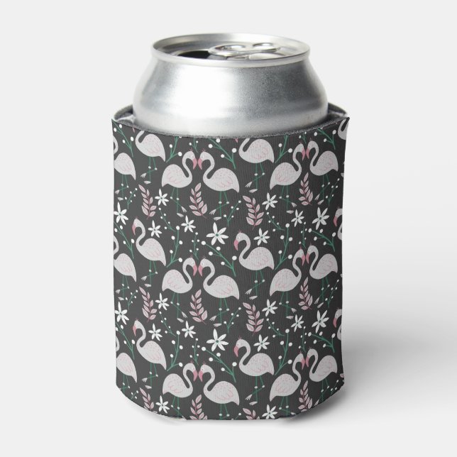 Flamingo seamless pattern white on dark background can cooler (Can Front)