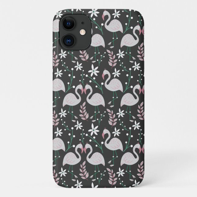 Flamingo seamless pattern white on dark background Case-Mate iPhone case (Back)