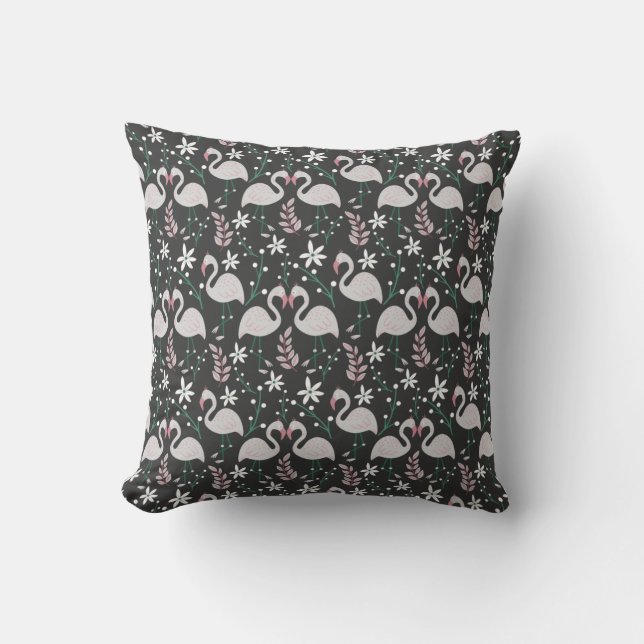 Flamingo seamless pattern white on dark background cushion (Front)