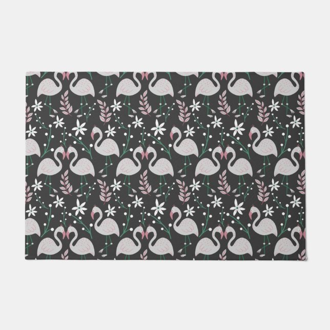 Flamingo seamless pattern white on dark background doormat (Front)