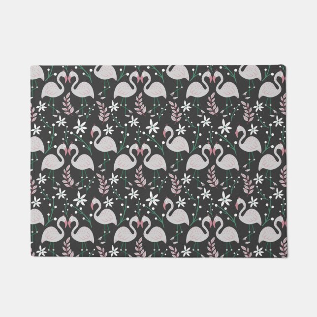 Flamingo seamless pattern white on dark background doormat (Front)