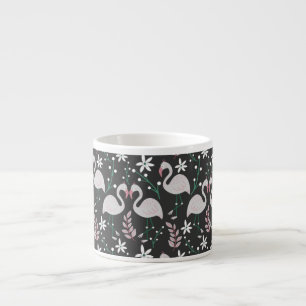 Flamingo seamless pattern white on dark background espresso cup