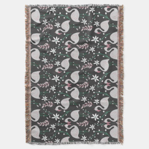 Flamingo seamless pattern white on dark background throw blanket