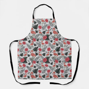 Flamingo seamless pattern with floral background apron