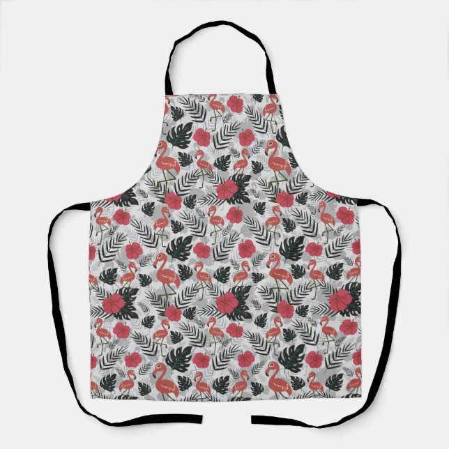 Flamingo seamless pattern with floral background apron (Front)