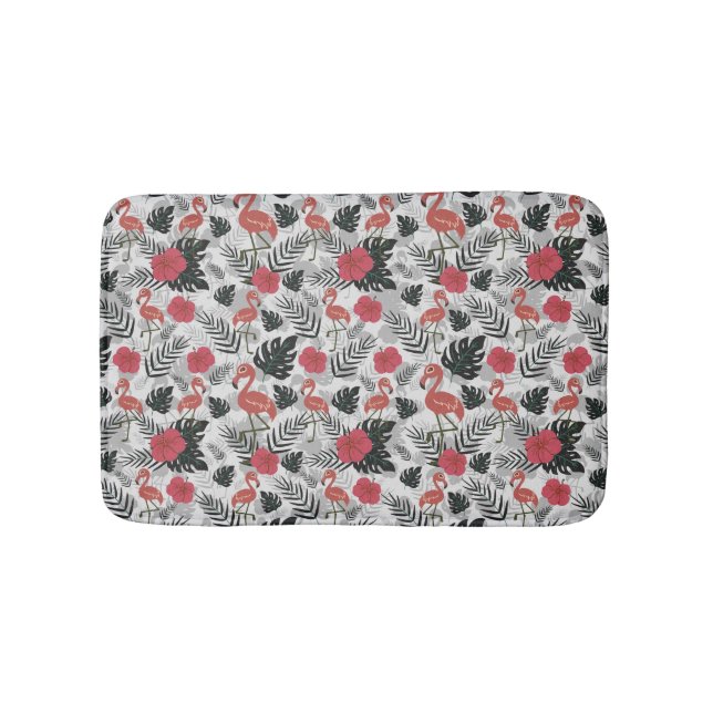 Flamingo seamless pattern with floral background bath mat (Front)