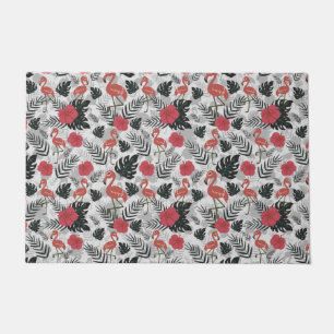 Flamingo seamless pattern with floral background doormat