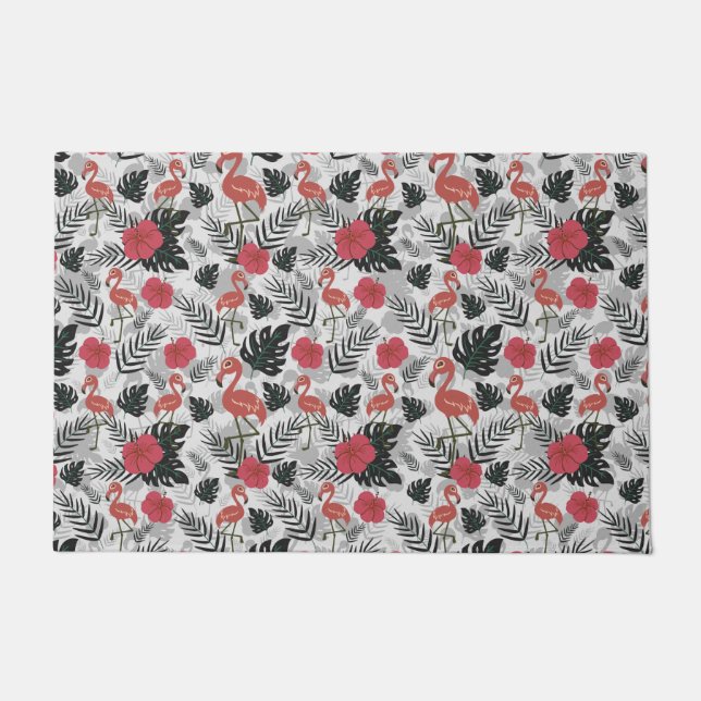 Flamingo seamless pattern with floral background doormat (Front)