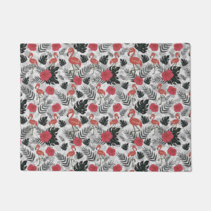 Flamingo seamless pattern with floral background doormat