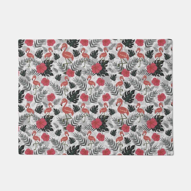 Flamingo seamless pattern with floral background doormat (Front)