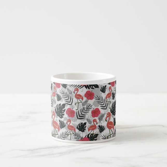 Flamingo seamless pattern with floral background espresso cup (Front)