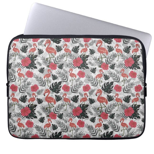 Flamingo seamless pattern with floral background laptop sleeve (Front)