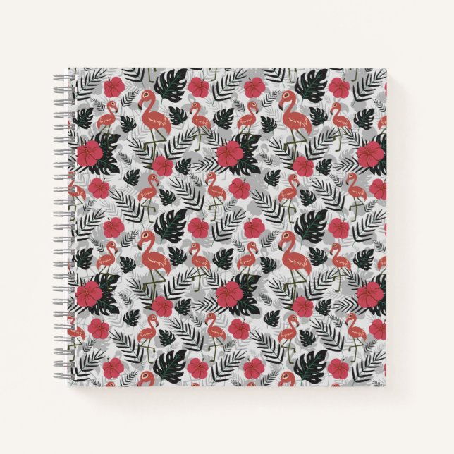 Flamingo seamless pattern with floral background notebook (Front)