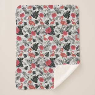 Flamingo seamless pattern with floral background sherpa blanket