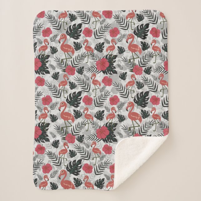 Flamingo seamless pattern with floral background sherpa blanket (Front)