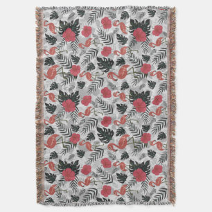Flamingo seamless pattern with floral background throw blanket