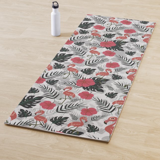 Flamingo seamless pattern with floral background yoga mat (In Situ)