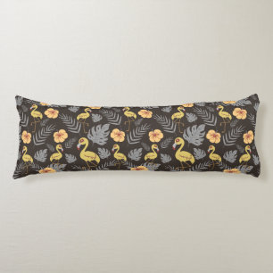 Flamingo seamless pattern with flowers and leaves body cushion