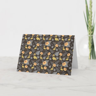 Flamingo seamless pattern with flowers and leaves card