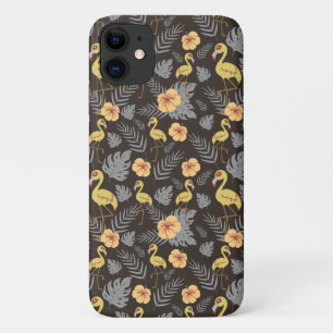 Flamingo seamless pattern with flowers and leaves iPhone 11 case