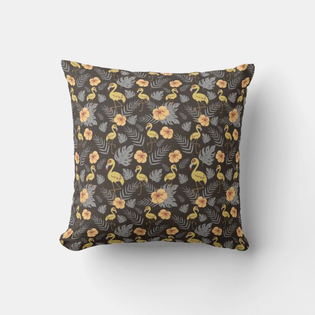 Flamingo seamless pattern with flowers and leaves cushion (Front)