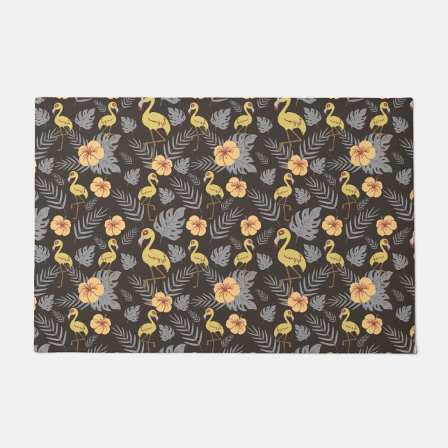 Flamingo seamless pattern with flowers and leaves doormat (Front)