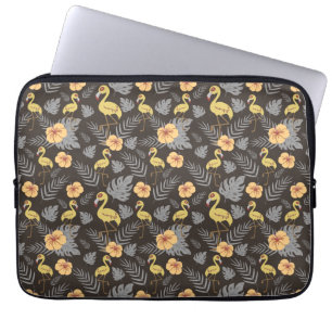 Flamingo seamless pattern with flowers and leaves laptop sleeve