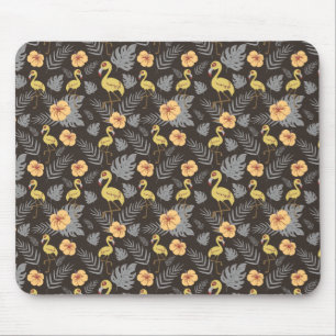 Flamingo seamless pattern with flowers and leaves mouse pad