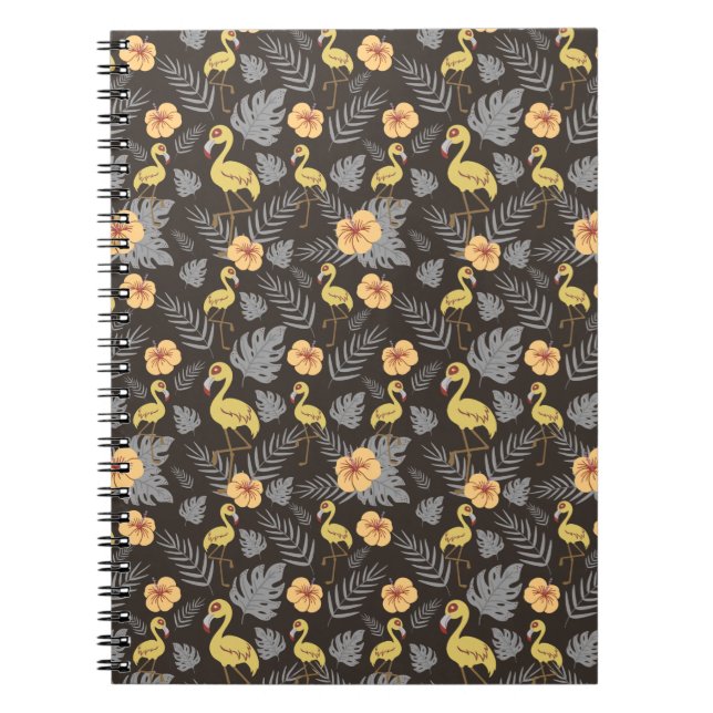 Flamingo seamless pattern with flowers and leaves notebook (Front)