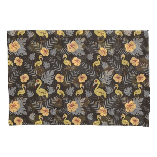 Flamingo seamless pattern with flowers and leaves pillowcase (Front-Left)