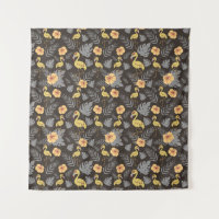Flamingo seamless pattern with flowers and leaves