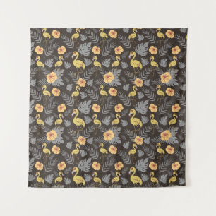Flamingo seamless pattern with flowers and leaves tapestry
