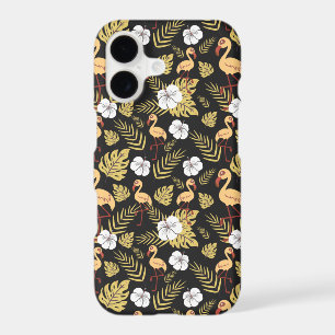 Flamingo seamless pattern yellow and white flowers