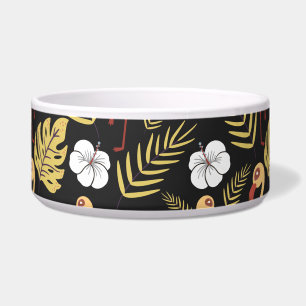 Flamingo seamless pattern yellow and white flowers