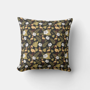 Flamingo seamless pattern yellow and white flowers cushion