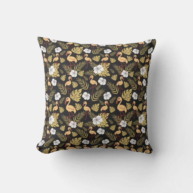 Flamingo seamless pattern yellow and white flowers cushion (Front)