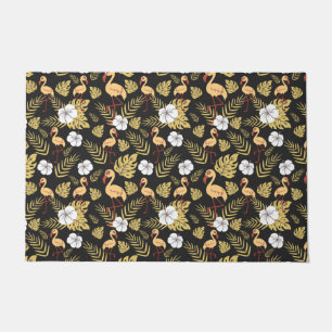 Flamingo seamless pattern yellow and white flowers doormat