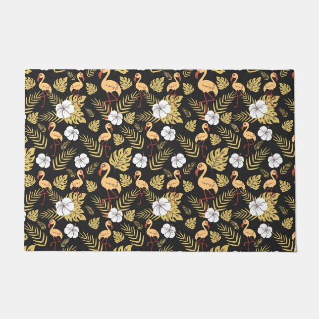 Flamingo seamless pattern yellow and white flowers doormat (Front)