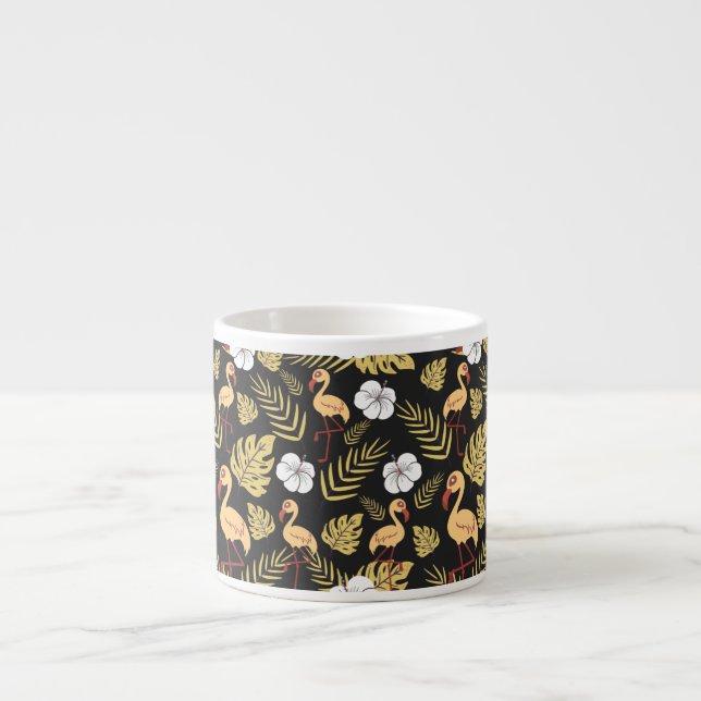 Flamingo seamless pattern yellow and white flowers espresso cup (Front)