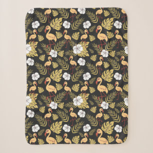 Flamingo seamless pattern yellow and white flowers sherpa blanket