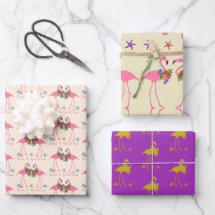 Flamingo Seas and Greetings Christmas Wrapping Paper Sheet