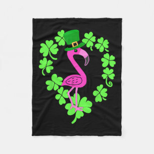 Flamingo Shamrock St Patricks Day Animal  Fleece Blanket