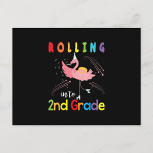 Flamingo Skater Student Rolling Into 2nd Grade Invitation Postcard